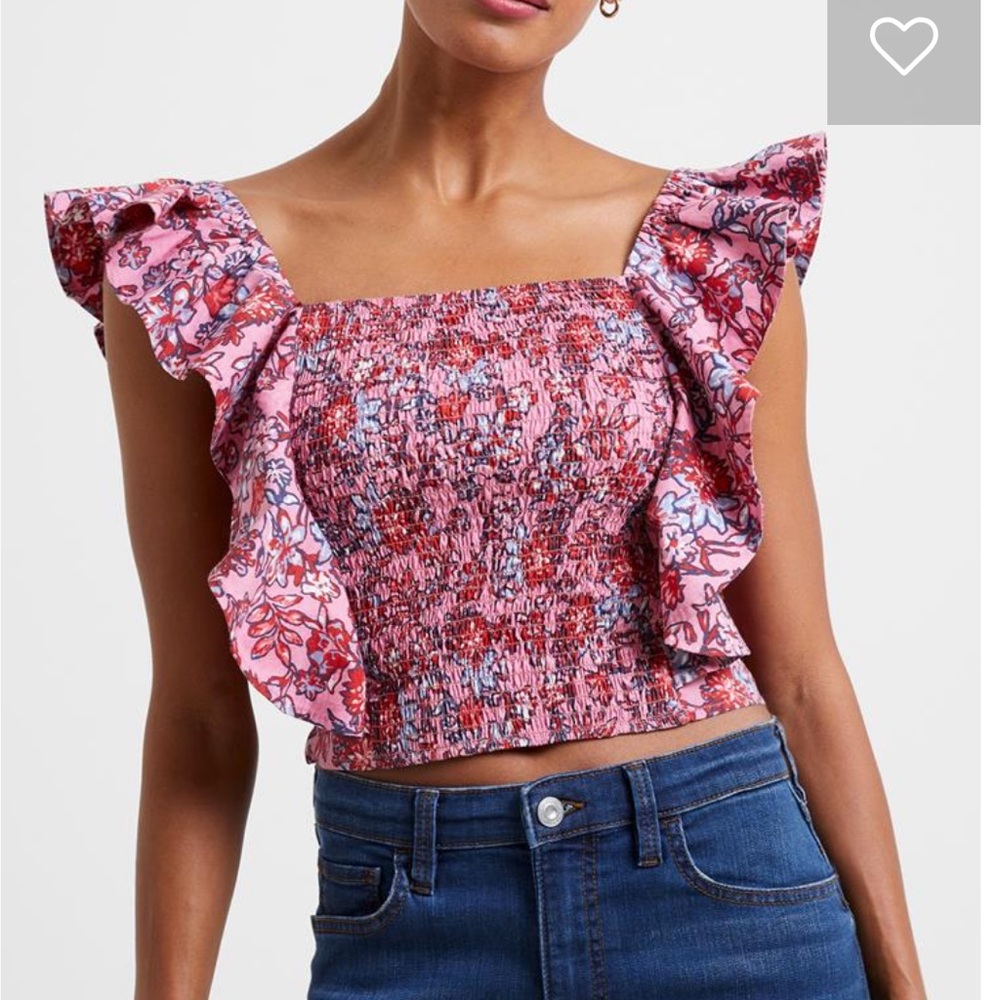 French Connection Smocked Pink Ruffle Top NWT